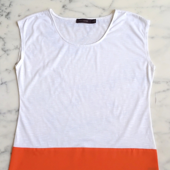 NWOT. The Limited Rayon Blended White and Orange Sleeveless Long & Loose Fit Top - Picture 3 of 4